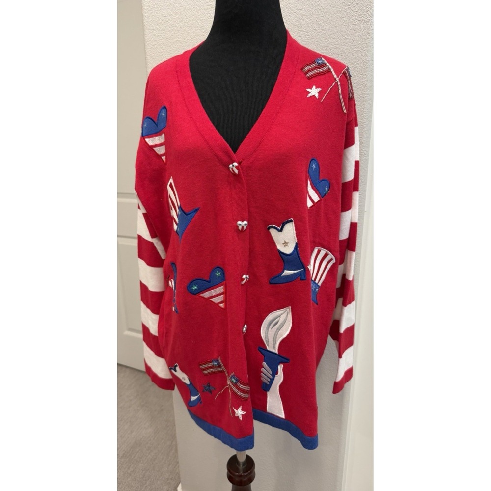 Vintage Storybook Knits 4th of July USA Rodeo Sweater Women's Size 1X HSN